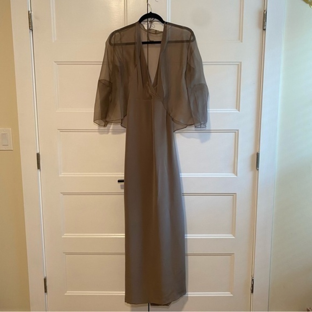 Women's Paul Cormack New York VINTAGE Brown Silk V-Neck Maxi Gown with shawl Med